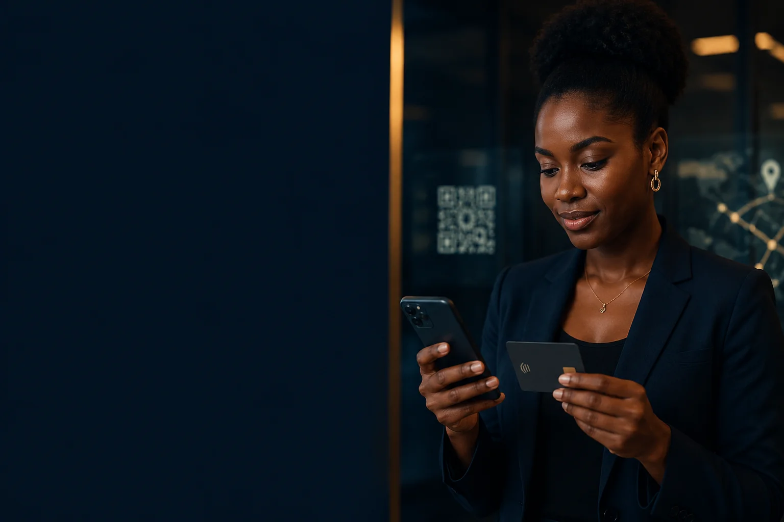 Professionnelle utilisant une carte connectée